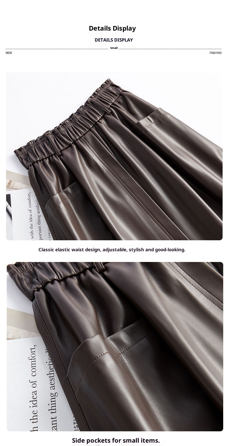 GraceChic GraceChic GraceChic 2024 Kafuland Autumn Winter New Women's Leather Half Pleated Skirt Five-Point Plus Size Slimming Concealing Versatile_voghion.com