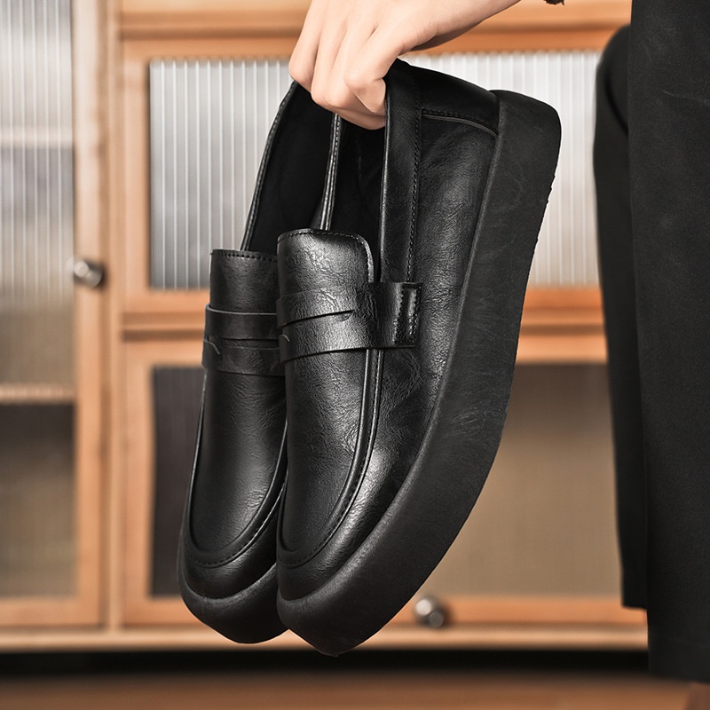 Voyage Voyage 2025 Autumn New Youth Casual Men's Fashion Trend Loafers Black Leather Shoes_voghion.com