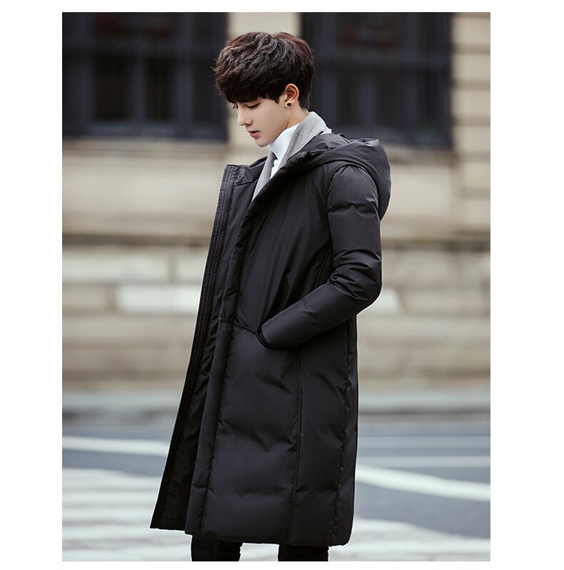 boy 2024 Winter Thickened Jacket Men Korean Version Slim Fit Hooded Men's Coat Fashion White Duck Down Mid-Length Parka_voghion.com
