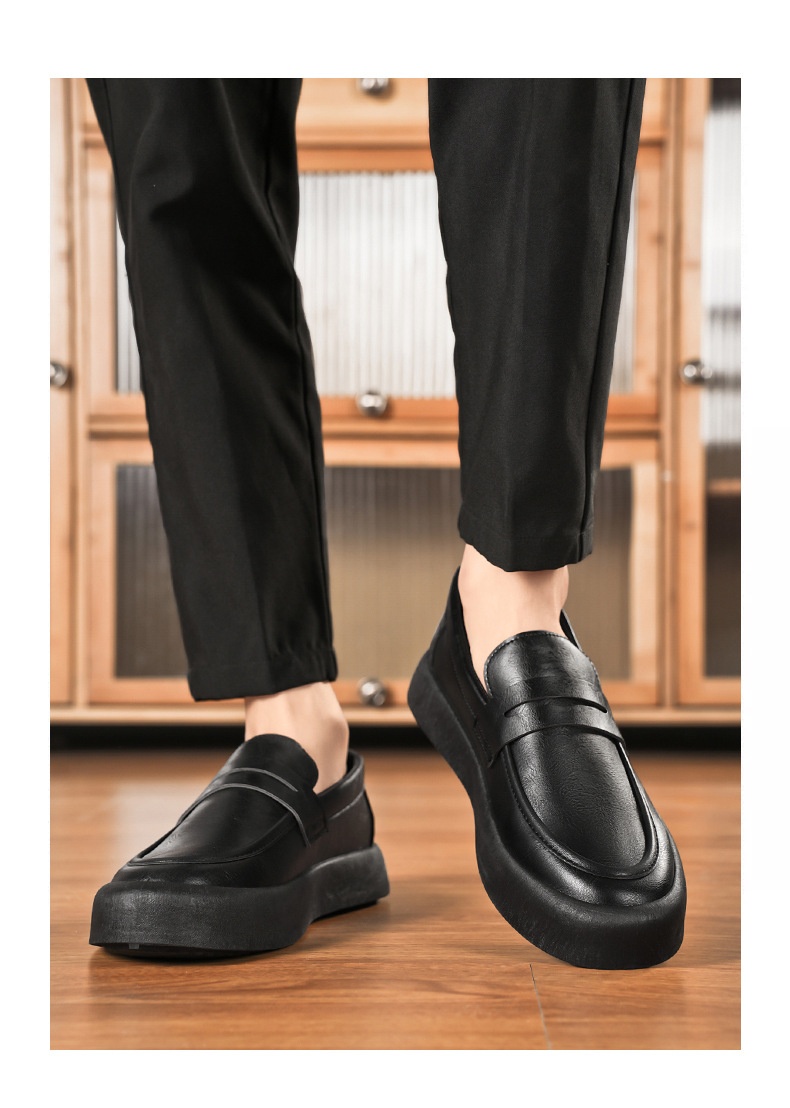 Voyage Voyage 2025 Autumn New Youth Casual Men's Fashion Trend Loafers Black Leather Shoes_voghion.com
