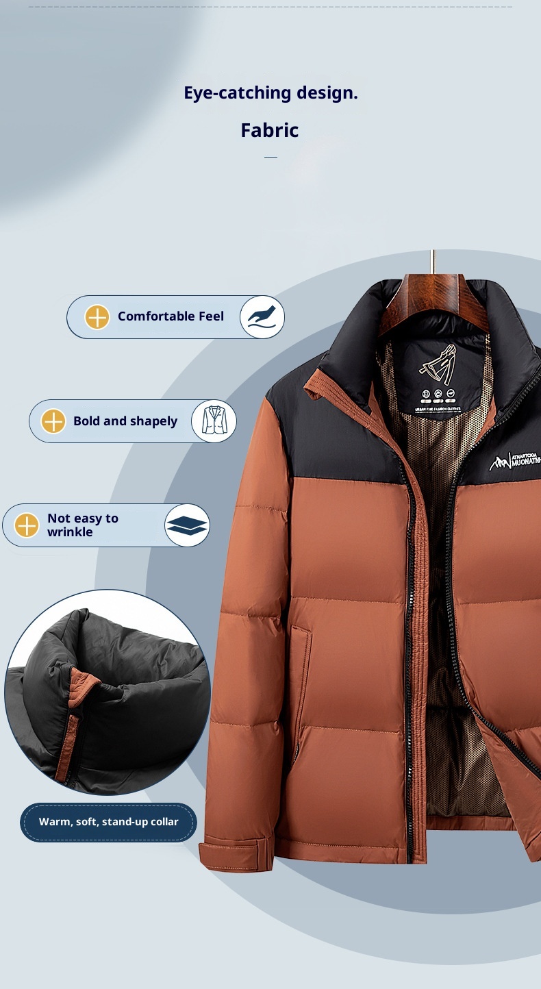 boy Men's Thickened Goose Winter New Color-Block Fashion Short Puffer Youth North Down Jacket Coat_voghion.com