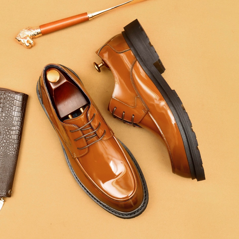 Voyage Voyage Cross-Border Men's Genuine Formal British Derby Patent Leather Glossy Business Shoes_voghion.com