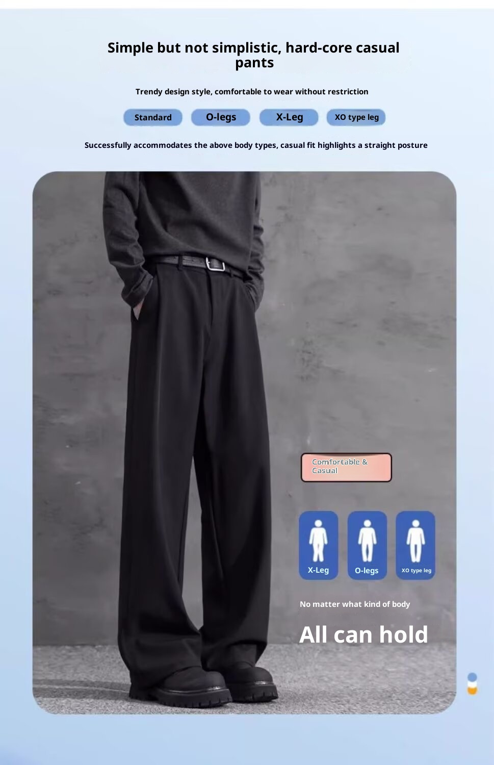 jongen Zwarte rechte losse jurk voor heren met gedrapeerd effect Zomer ijs zijde casual Amerikaanse stijl hoge taille pak broek_voghion.com