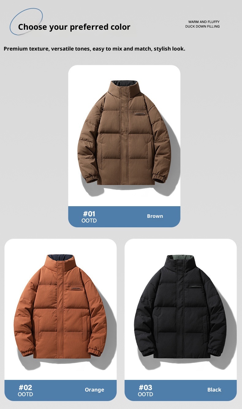 boy Autumn Stand Collar Down Winter New Trendy Design Short Puffer Jacket Thickened Warm Coat Men_voghion.com