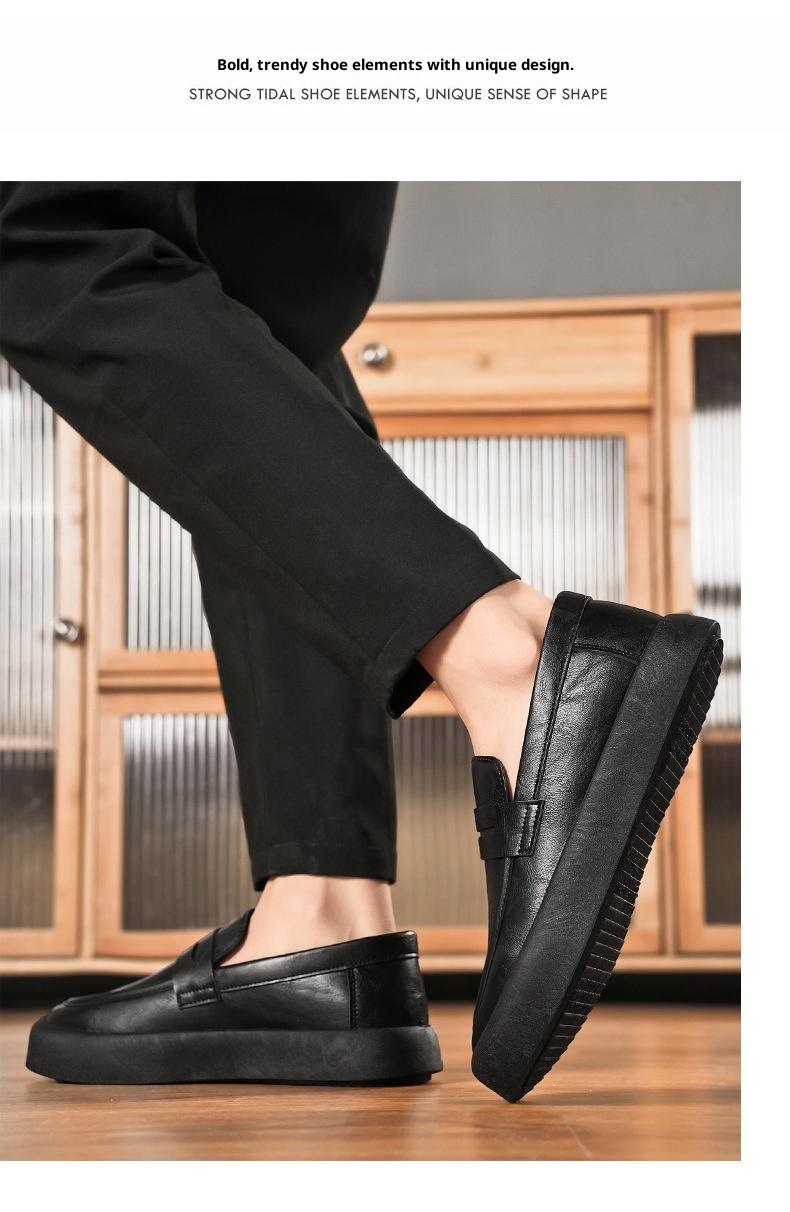 Voyage Voyage 2025 Autumn New Youth Casual Men's Fashion Trend Loafers Black Leather Shoes_voghion.com