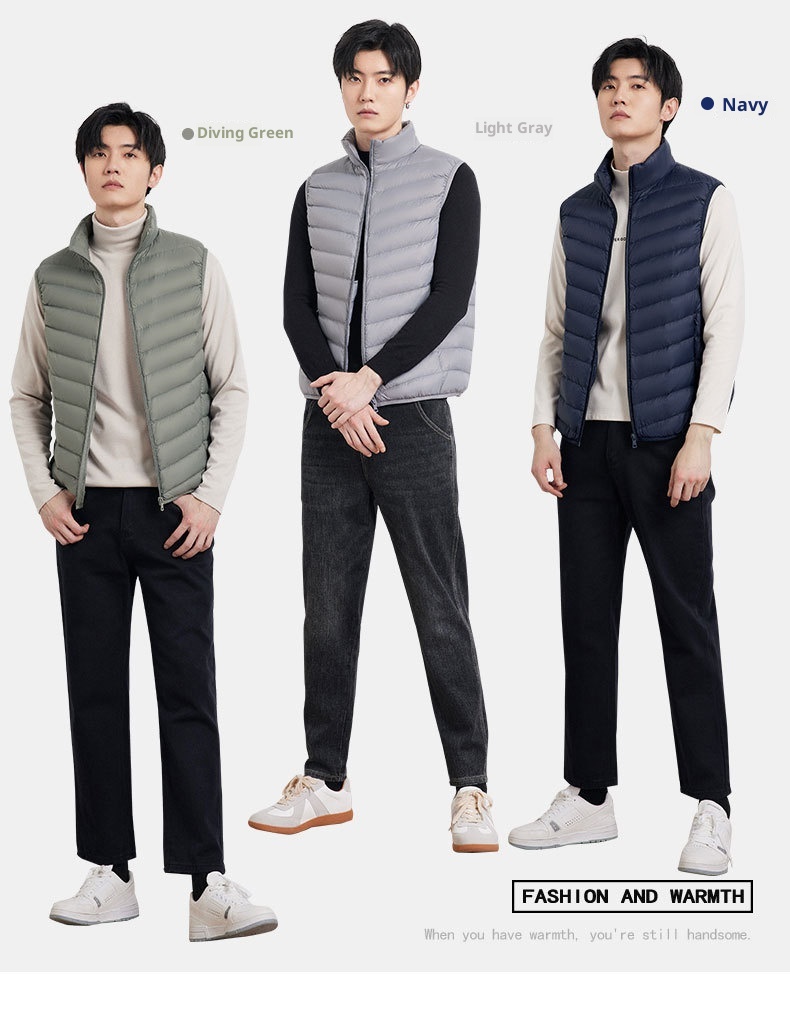 ragazzo 2025 autunno inverno nuova versione coreana leggero gilet con colletto rialzato giacca da uomo taglia forte 90 piumino d'anatra bianco Pinghu_voghion.com