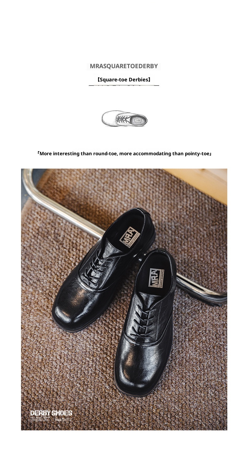 Voyage MRA Square Toe Derby Men's Leather Autumn Formal Business Thick Sole Height Increasing Wedding Groom Oxford Shoes_voghion.com