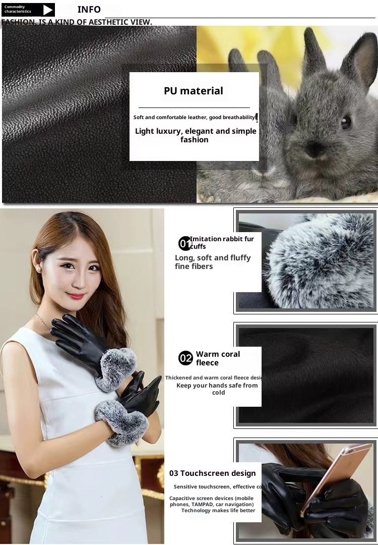 boy Boy Boy Men's Adult Windproof Rainproof Cycling Touchscreen Fashion Leather Five-Finger Autumn Winter Season Warm Thickened_voghion.com