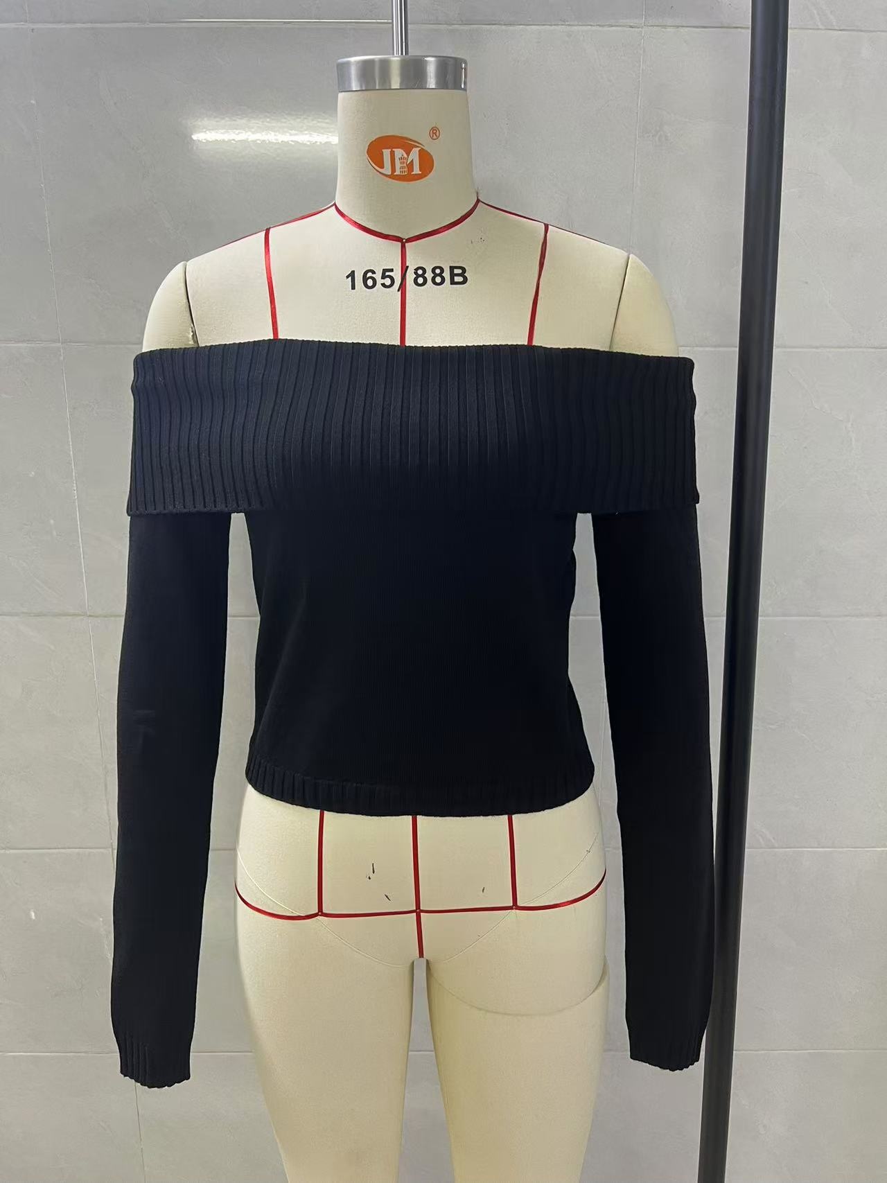 ChicShe ChicShe 2025 European And American Cross-Border Spring New Knitted Top Women's Solid Color Off-Shoulder Long Sleeve Pullover_voghion.com