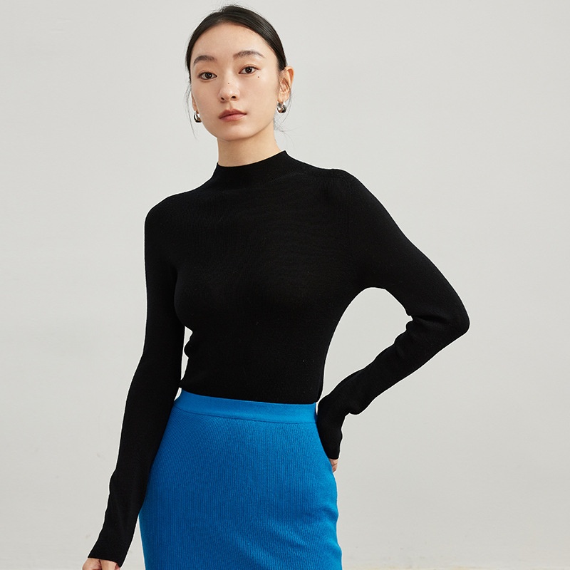 ChicShe ChicShe Xin Ao Pull tricoté sans couture en laine fine 100 % pour femme, taille 25, début d'automne, col roulé._voghion.com