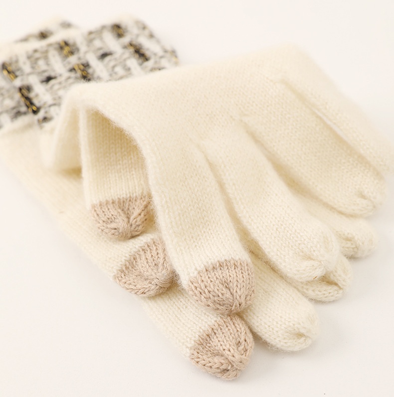 boy Boy Boy Cashmere Autumn Touchscreen Style Unisex Winter Knitted With Gold Thread Thermal Cycling Gloves_voghion.com