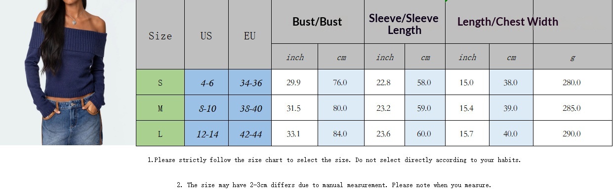 ChicShe ChicShe 2025 European And American Cross-Border Spring New Knitted Top Women's Solid Color Off-Shoulder Long Sleeve Pullover_voghion.com