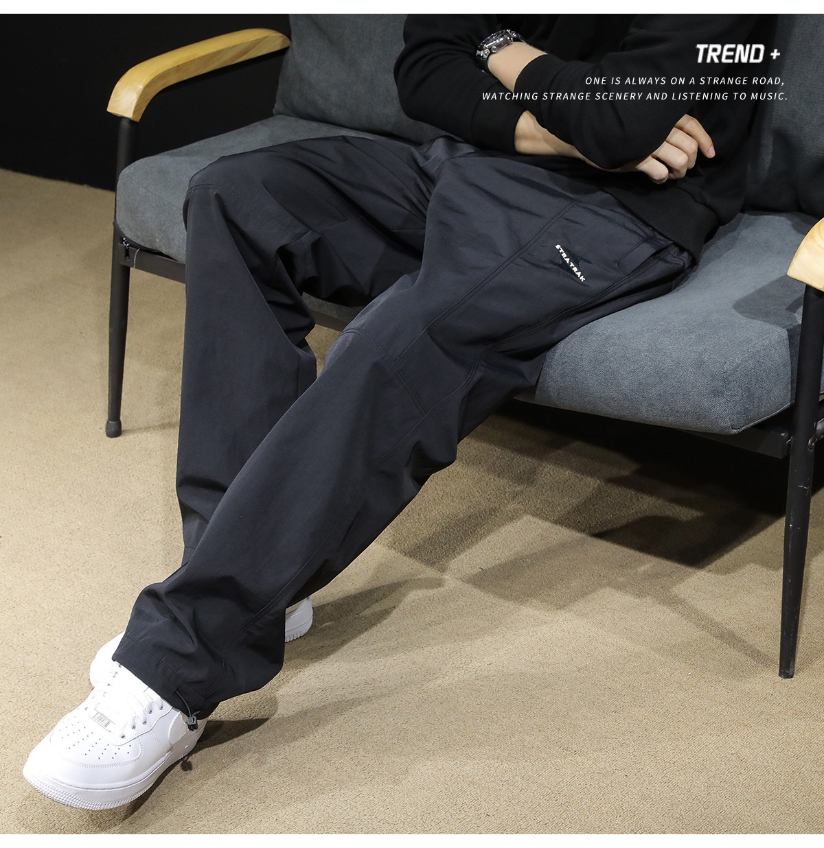 Pantaloni cargo larghi e dritti neri alla moda da uomo, nuovi, autunno 2025, casual_voghion.com