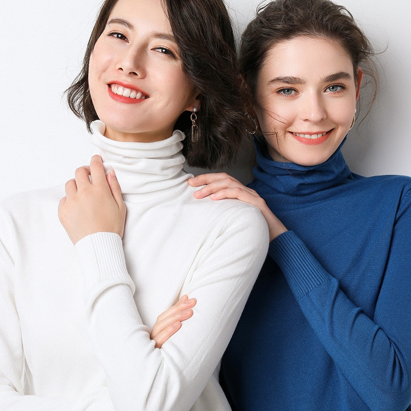 ChicShe ChicShe 2025 Autumn Winter New Women's Sweater Korean Style Pile Collar Slim Fit Inner Layer Base Shirt Knitted Wool_voghion.com