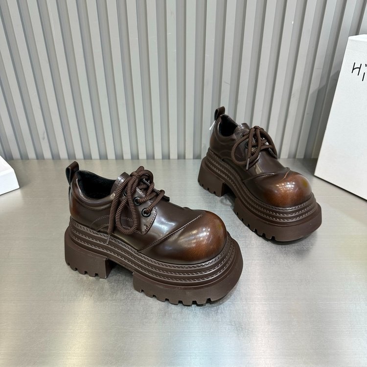 Voyage Voyage 2025 Spring Thick-Soled Leather For Women, British Style Lace-Up Derby Shoes, Loafers, Platform Height-Increasing Shoes_voghion.com