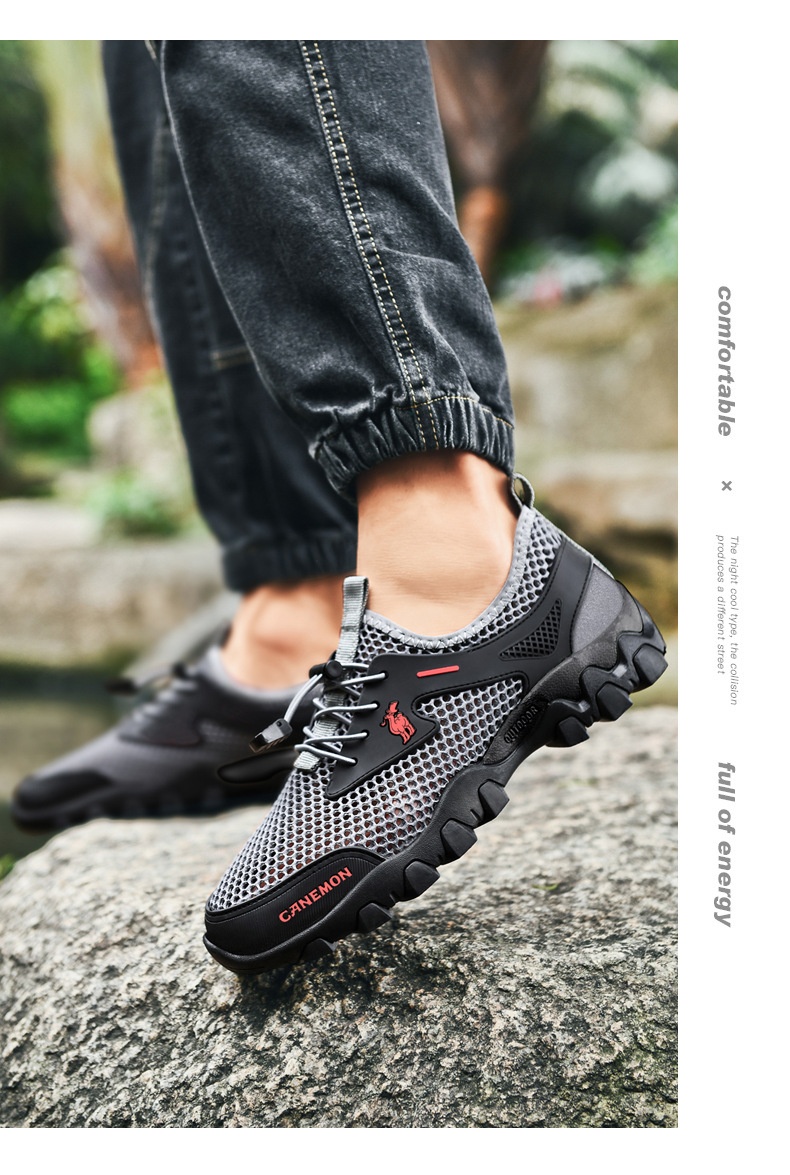 Chaussures de randonnée aquatiques d'été Zees pour hommes, en maille respirante, confortables et légères, idéales pour les voyages et le sport. Tendance et décontractées._voghion.com