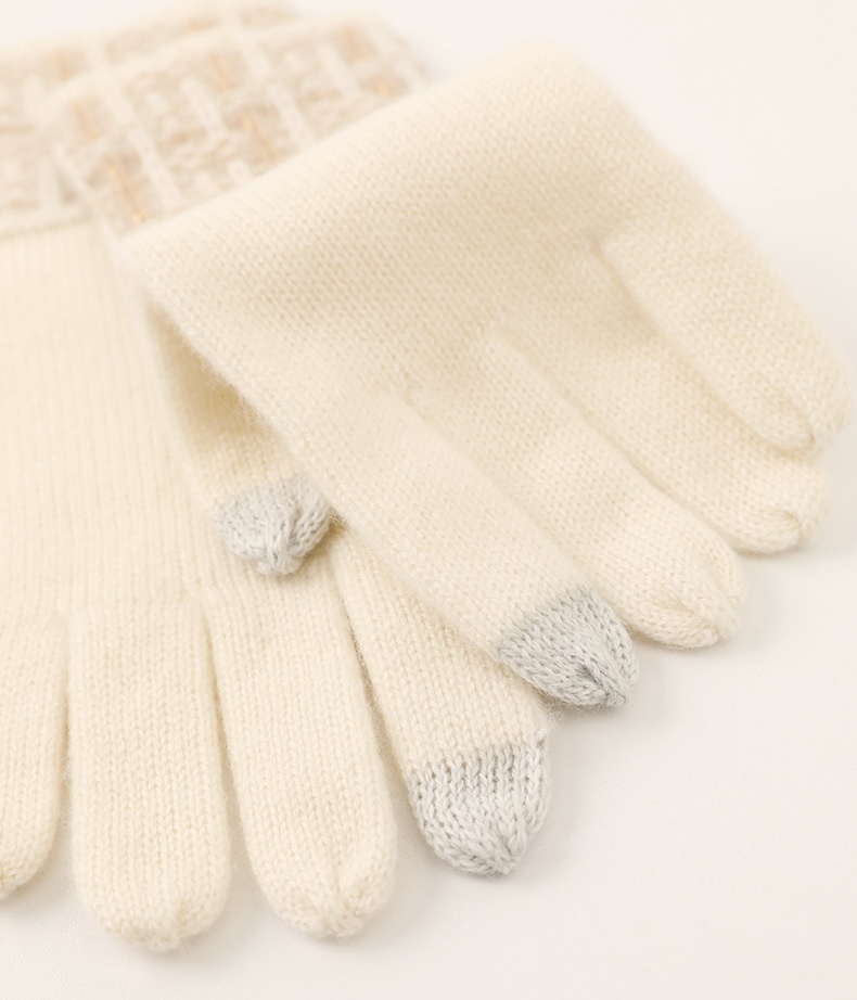 boy Boy Boy Cashmere Autumn Touchscreen Style Unisex Winter Knitted With Gold Thread Thermal Cycling Gloves_voghion.com
