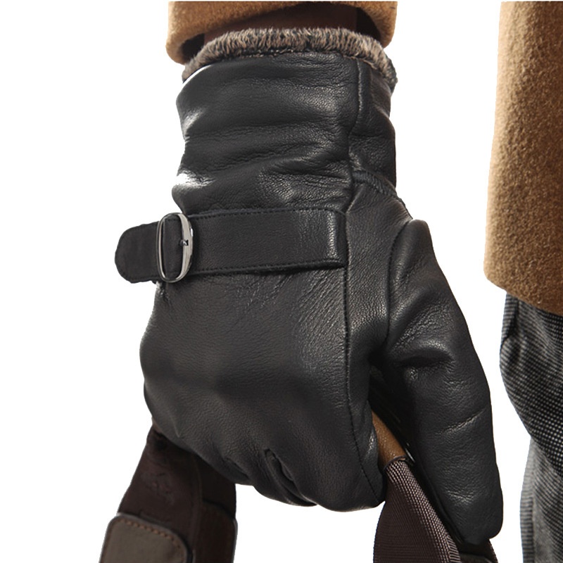 boy Boy Boy Genuine Leather Cowhide Winter Gloves Men Fingerless Driving Riding Fleece Lined Warm_voghion.com