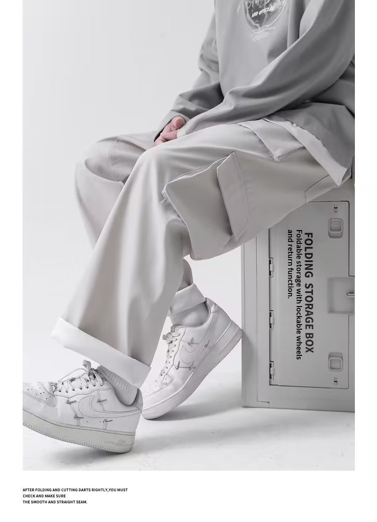 boy Black Cargo Casual 2023 Spring Autumn Versatile Stylish Wide-leg Sports Straight Pants For Men_voghion.com