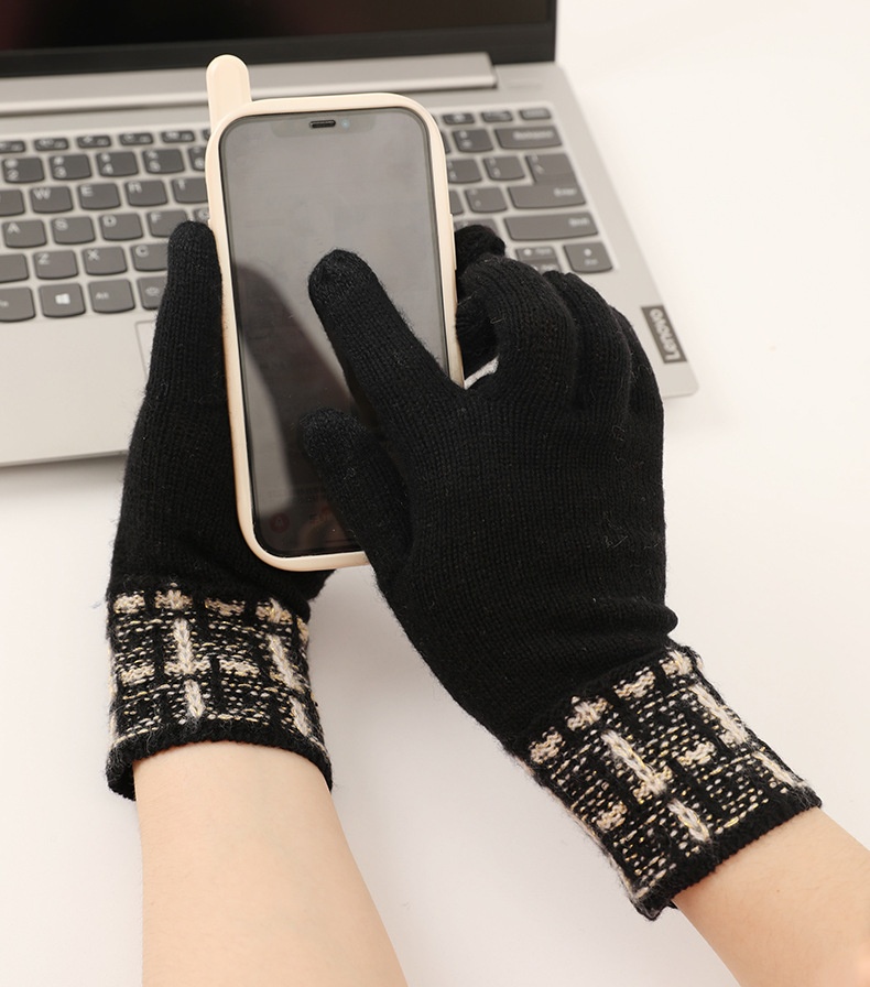 boy Boy Boy Cashmere Autumn Touchscreen Style Unisex Winter Knitted With Gold Thread Thermal Cycling Gloves_voghion.com