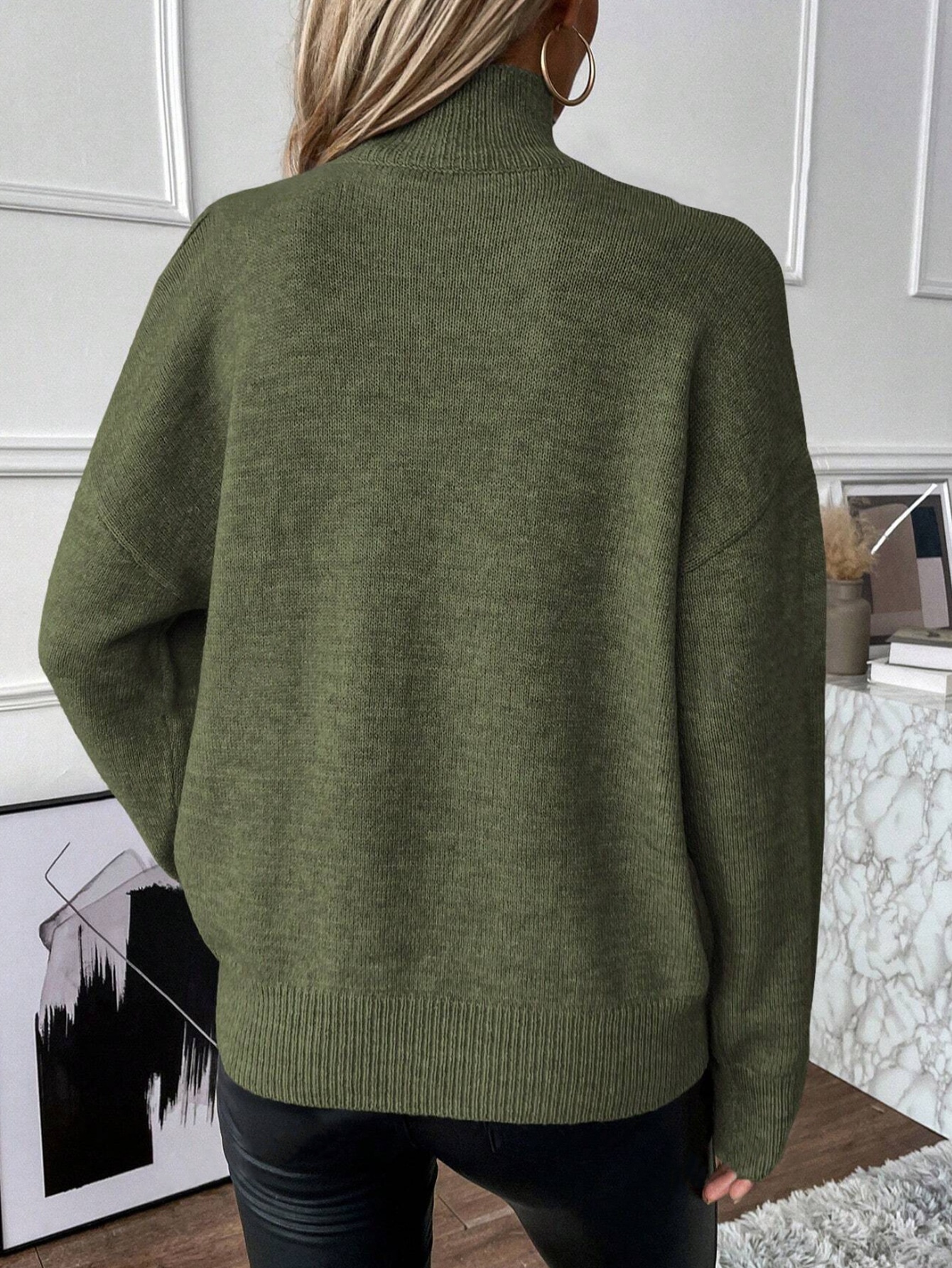 ChicShe ChicShe Autumn Winter Cross-Border European And American Women's Knitted Export Off-Shoulder Half Turtleneck Solid Color_voghion.com