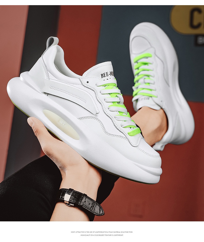 Tênis esportivo Zees de couro genuíno para casal, com sola grossa, branco, estilo casual e moderno, ideal para outono/inverno. Versátil e estiloso, perfeito para homens e mulheres._voghion.com