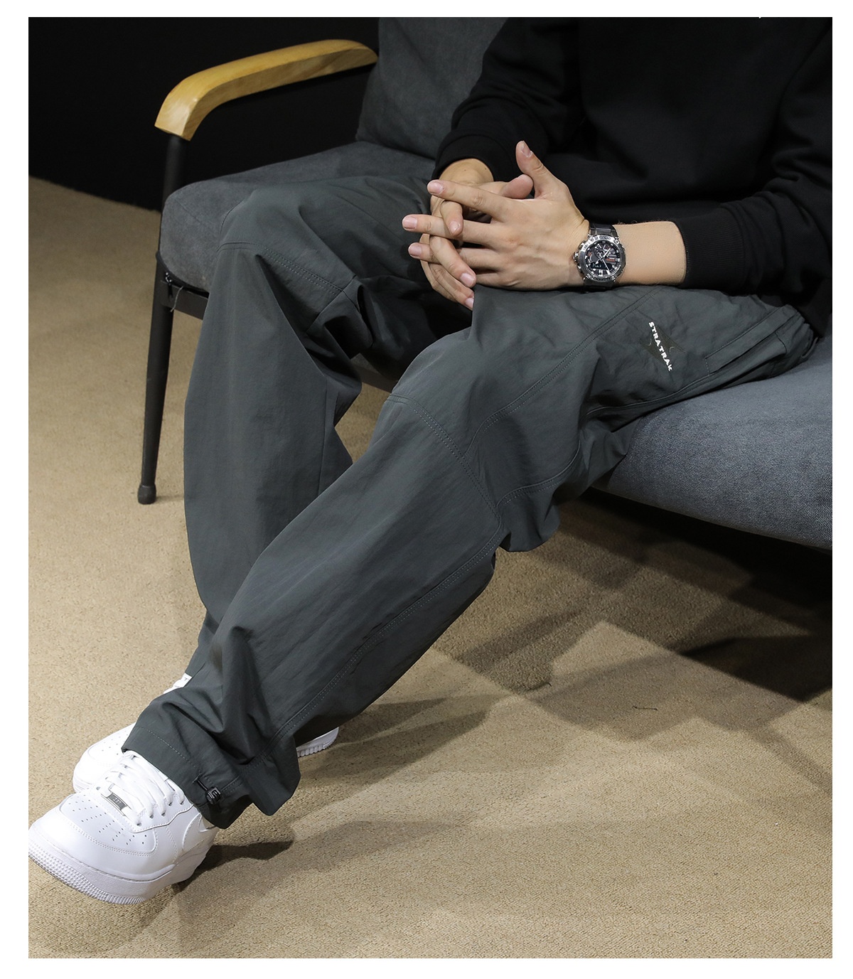 Pantaloni cargo larghi e dritti neri alla moda da uomo, nuovi, autunno 2025, casual_voghion.com