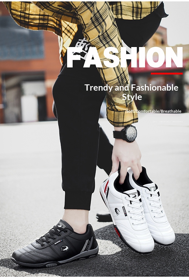 Zees Summer Casual Sports Men's Fashion Lightweight Breathable Golf White Shoes Large Size Rubber Sole Soft Leather Surface_voghion.com