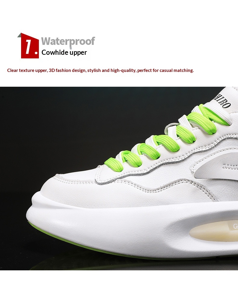 Tênis esportivo Zees de couro genuíno para casal, com sola grossa, branco, estilo casual e moderno, ideal para outono/inverno. Versátil e estiloso, perfeito para homens e mulheres._voghion.com