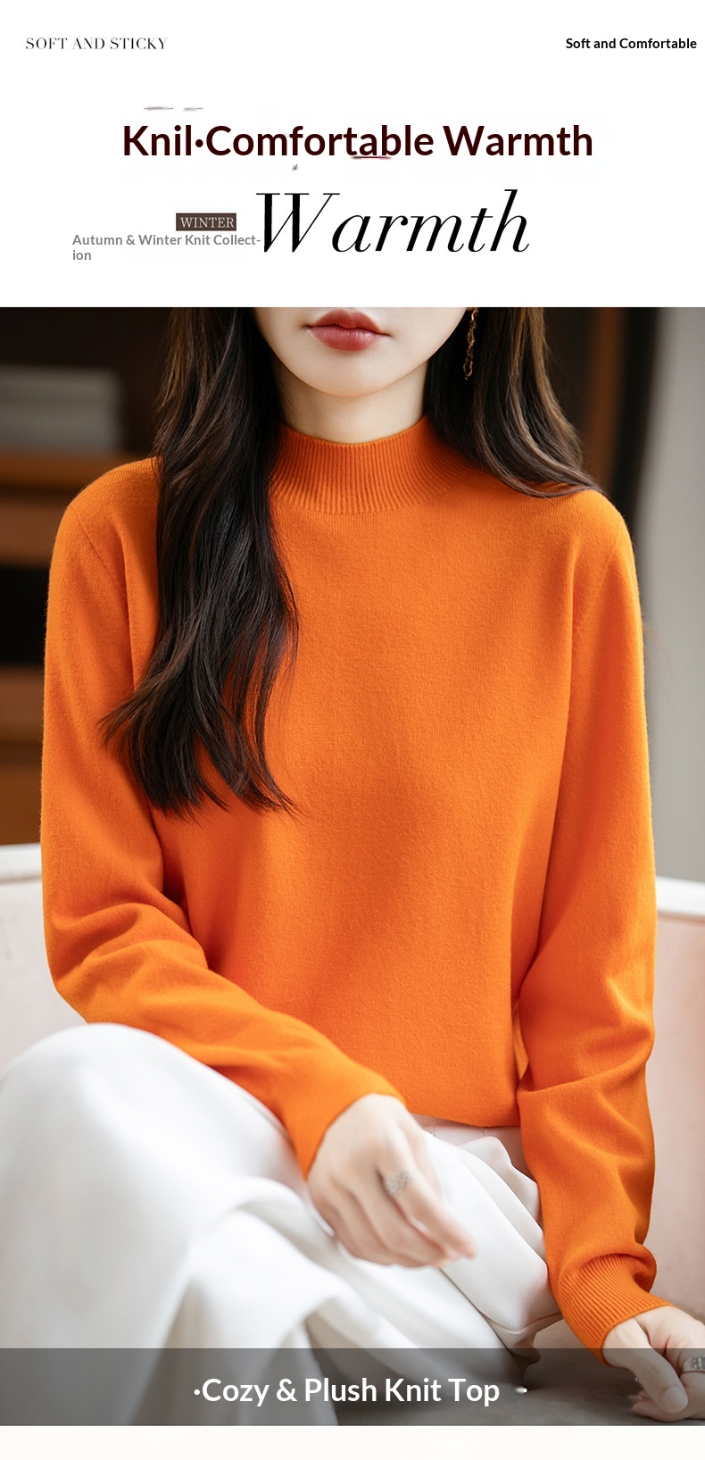 ChicShe ChicShe Half Turtleneck Knitted Sweater Women, Short Style, Autumn And Winter New Pullover, Long Sleeve Top, Andy Velvet Base_voghion.com