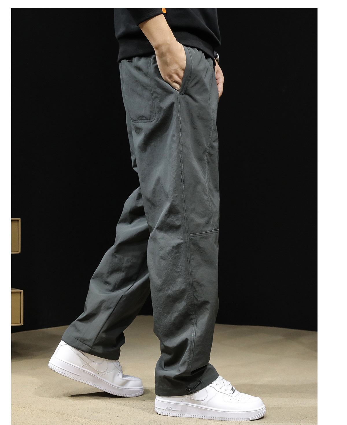 Pantaloni cargo larghi e dritti neri alla moda da uomo, nuovi, autunno 2025, casual_voghion.com