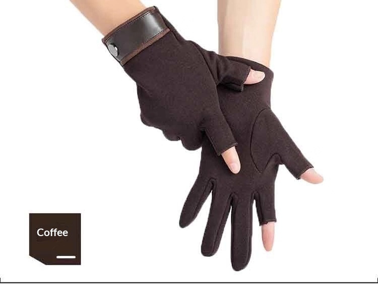 boy Boy Boy Two-Finger Gloves For Men, Autumn And Winter, Warm, Fleece-Lined, Thickened Cotton, Driving, Half-Finger, Fingerless,_voghion.com