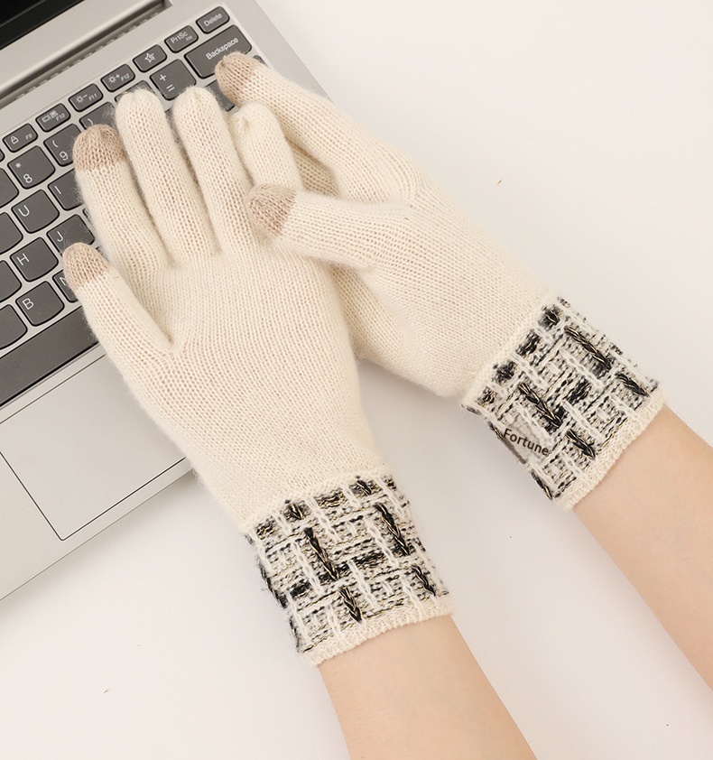 boy Boy Boy Cashmere Autumn Touchscreen Style Unisex Winter Knitted With Gold Thread Thermal Cycling Gloves_voghion.com