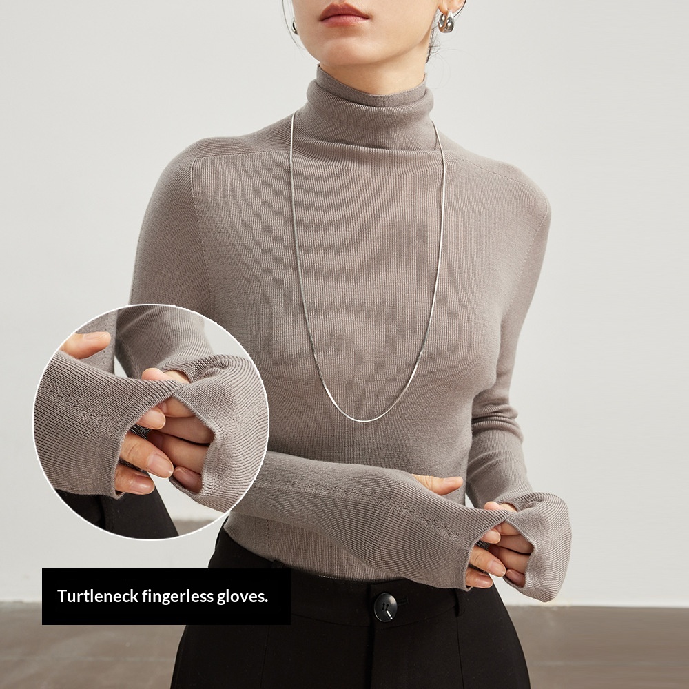 ChicShe ChicShe Xin Ao Pull tricoté sans couture en laine fine 100 % pour femme, taille 25, début d'automne, col roulé._voghion.com