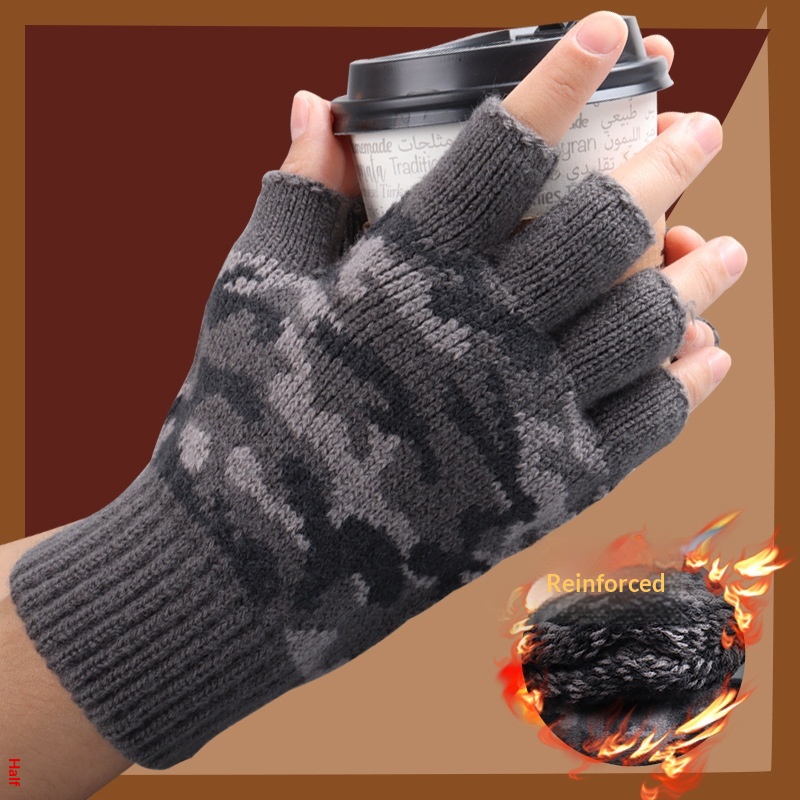 Neue Camouflage-Halbfingerhandschuhe für Herren, Winterhandschuhe für Damen, Büro und Studenten, kältebeständige Touchscreen-Handschuhe für den Außenbereich_voghion.com