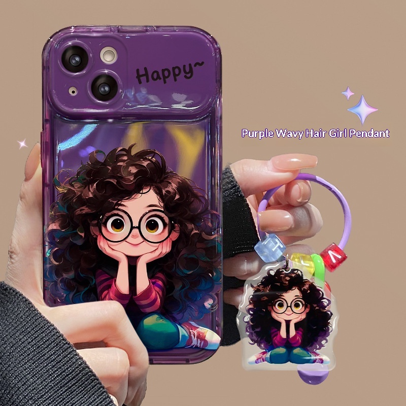 TechGlobe Fluffy Glasses Girl Pendant Compatible With 14pm Phone Case IPhone 15 Flip Mirror 13/12 Transparent 7_voghion.com
