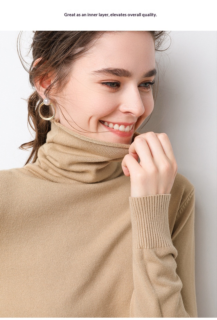 ChicShe ChicShe 2025 Autumn Winter New Women's Sweater Korean Style Pile Collar Slim Fit Inner Layer Base Shirt Knitted Wool_voghion.com