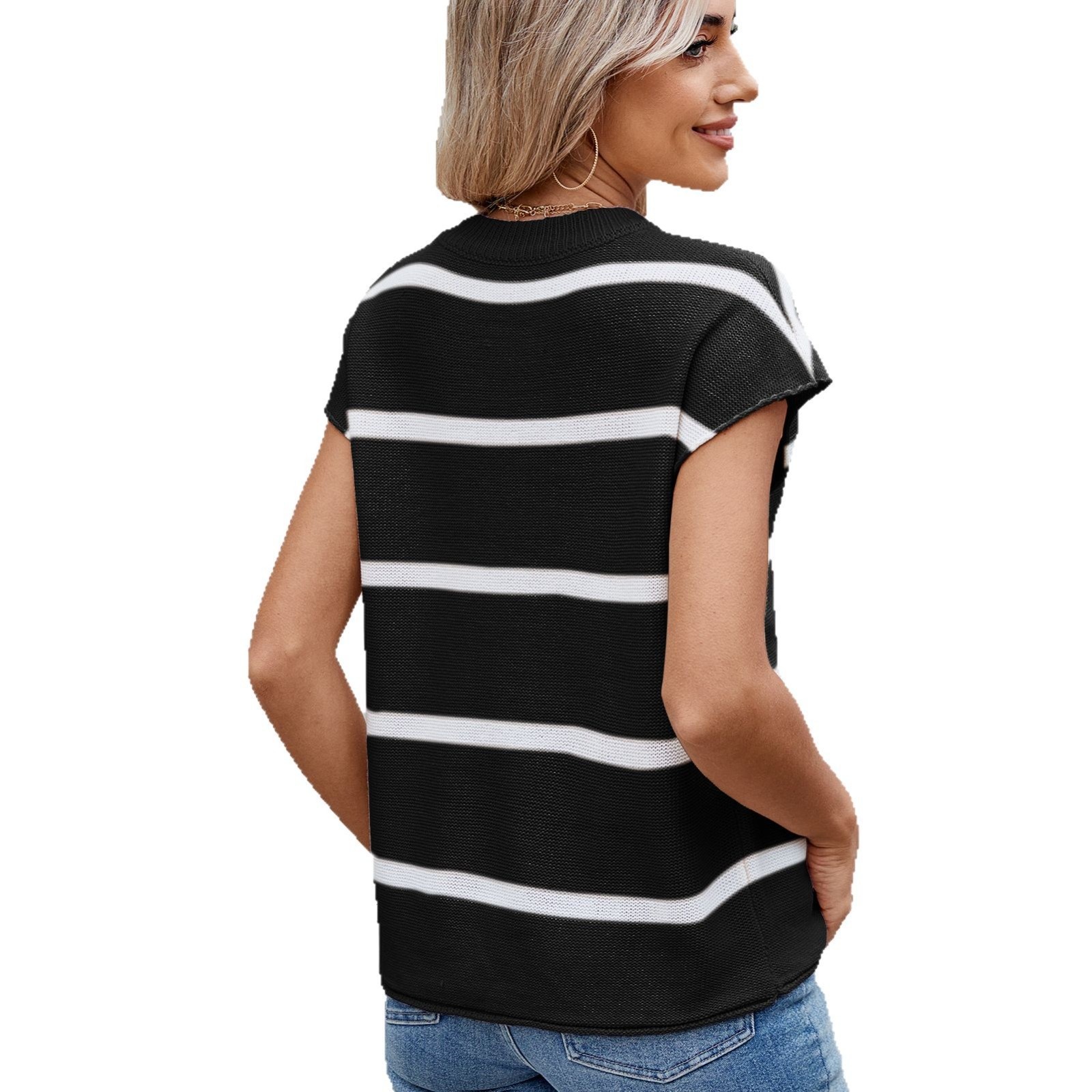 ChicShe ChicShe Coss-Bode, gilet casual estivo da donna, con scollo rotondo e maniche corte, europeo e americano_voghion.com