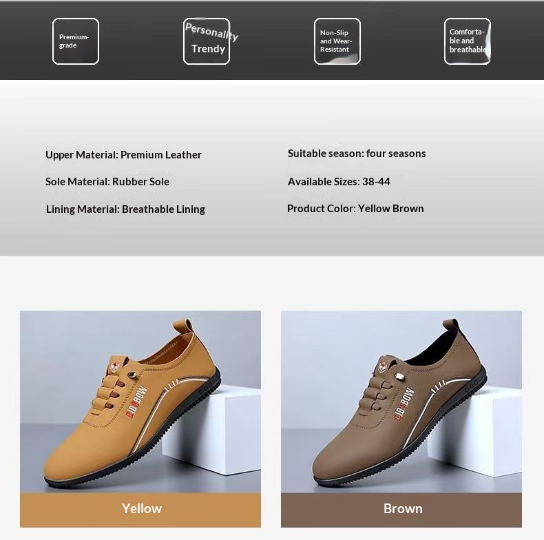 Voyage Voyage Men's Leather British Style Breathable Soft Sole Casual Flat Slip-On Lazy Shoes Trendy Loafers_voghion.com