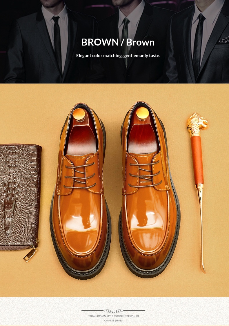 Voyage Voyage Cross-Border Men's Genuine Formal British Derby Patent Leather Glossy Business Shoes_voghion.com