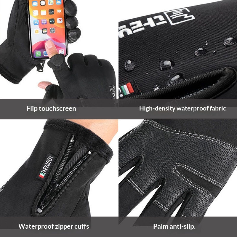 Junge Junge Junge Herbst und Winter Warm Sport Radfahren Winddicht Wasserabweisend Rutschfest Finger Touchscreen Zwei-Finger-Bedienung Angeln_voghion.com