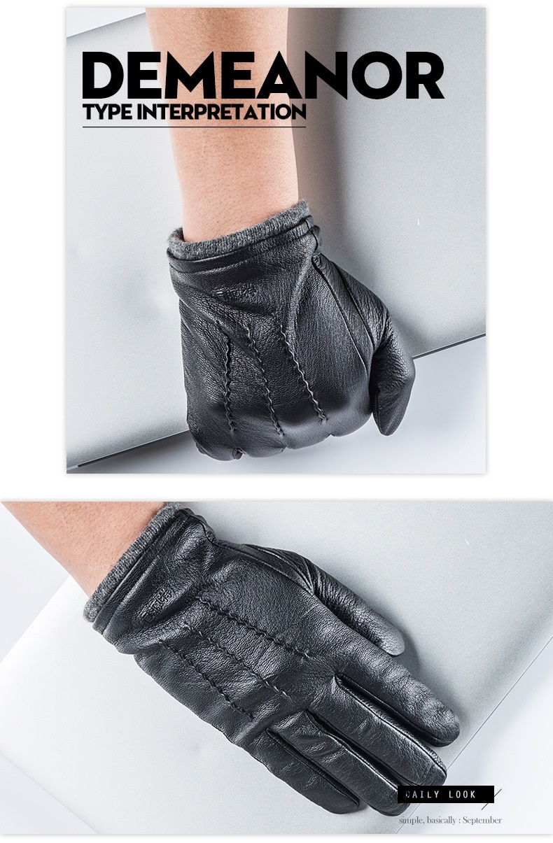 boy Boy Boy Hengyuanxiang Sheepskin Touchscreen Men's Autumn Winter Trendy Fleece Lined Thickened Cycling Genuine Leather Gloves_voghion.com