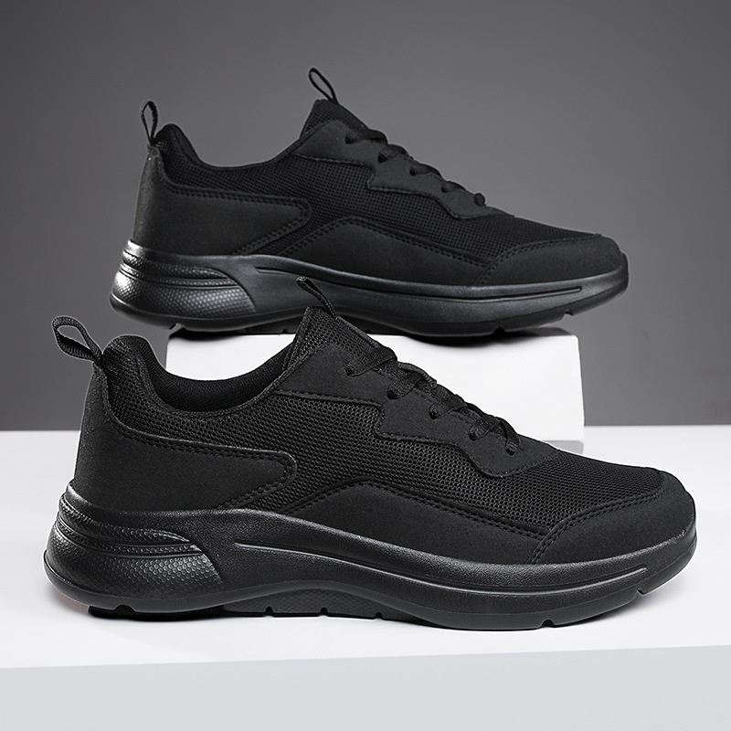 Baskets Zees All Sneakers Homme 2025 en maille respirante, noires pures, pour la course, les loisirs, semelle souple, grandes tailles (export 48)._voghion.com