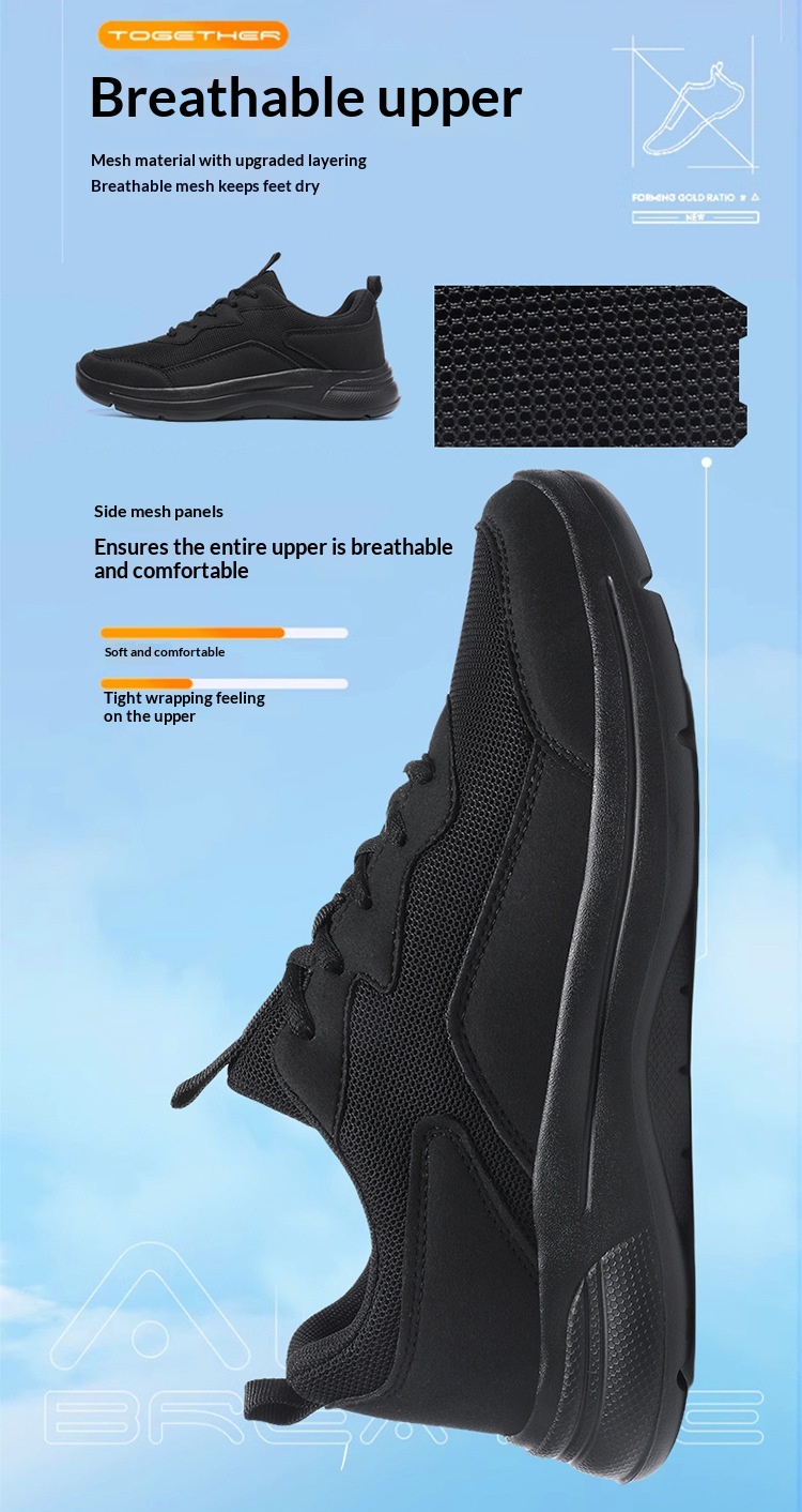Baskets Zees All Sneakers Homme 2025 en maille respirante, noires pures, pour la course, les loisirs, semelle souple, grandes tailles (export 48)._voghion.com