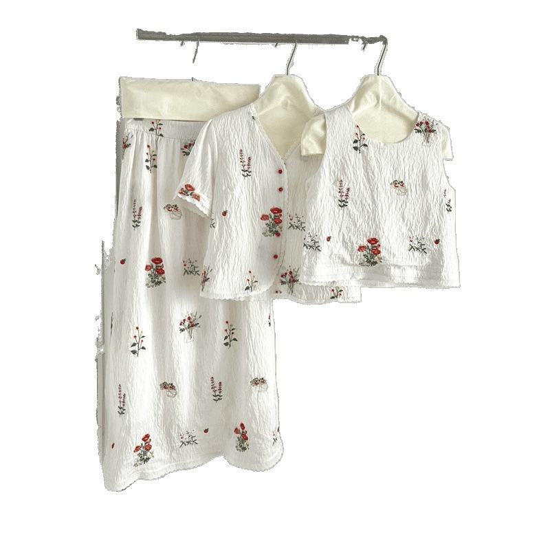 ChicShe ChicShe ChicShe 2025 Nowy Shishiyou Lniany T-shirt z haftem i krótkim rękawem Letni leniwy zestaw spódniczek w stylu pół spódnicy damski_voghion.com