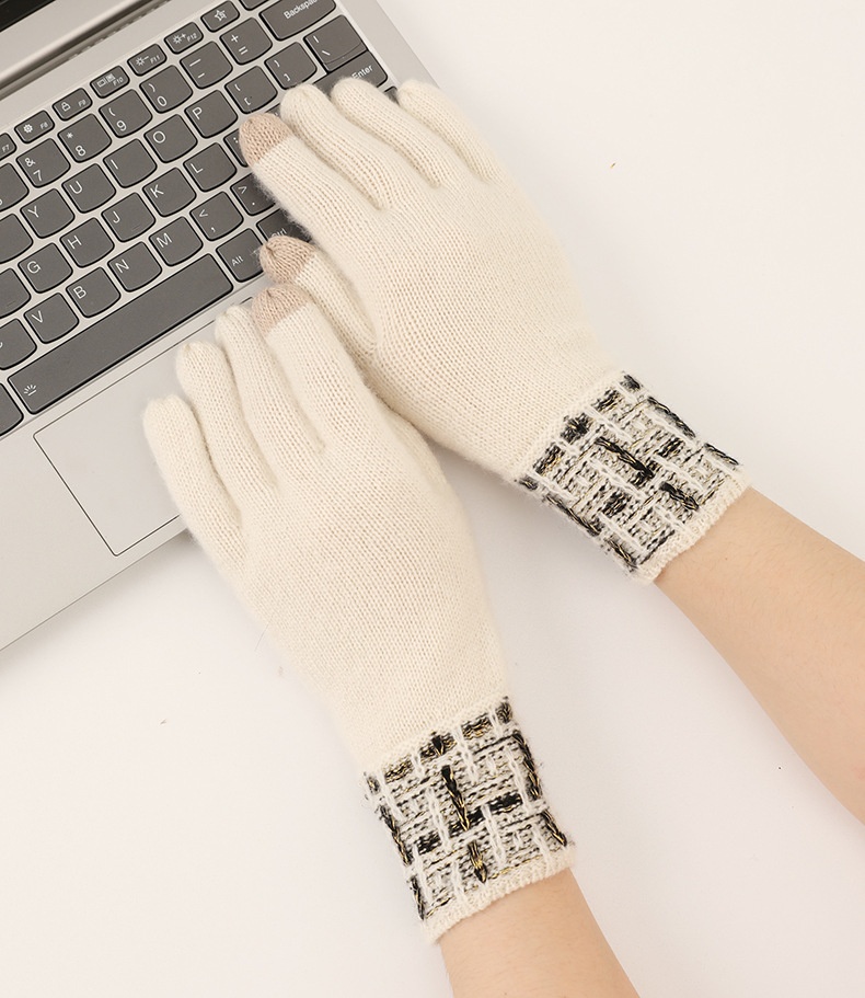 boy Boy Boy Cashmere Autumn Touchscreen Style Unisex Winter Knitted With Gold Thread Thermal Cycling Gloves_voghion.com