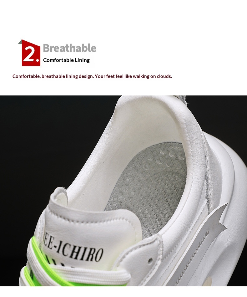 Tênis esportivo Zees de couro genuíno para casal, com sola grossa, branco, estilo casual e moderno, ideal para outono/inverno. Versátil e estiloso, perfeito para homens e mulheres._voghion.com