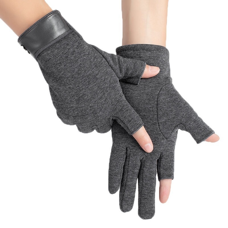 boy Boy Boy Two-Finger Gloves For Men, Autumn And Winter, Warm, Fleece-Lined, Thickened Cotton, Driving, Half-Finger, Fingerless,_voghion.com