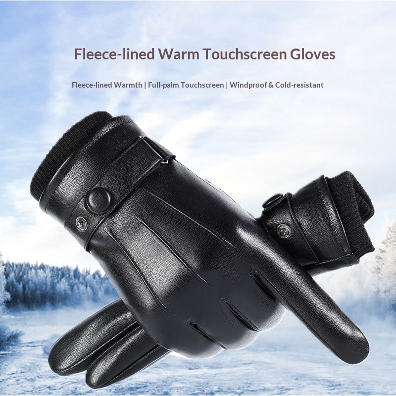boy Boy Boy PU Wool Screw Mouth Three-Line Fleece-Lined Arctic Fleece Thickened Gloves Cycling Warm Touchscreen Men Winter_voghion.com