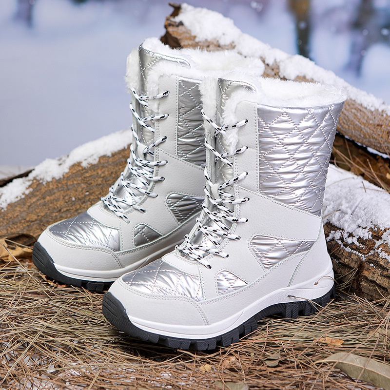 Bottes d'extérieur Zees avec doublure polaire pour femmes, chaussures de randonnée et de sport chaudes pour l'automne et l'hiver, bottes hautes imperméables en coton._voghion.com